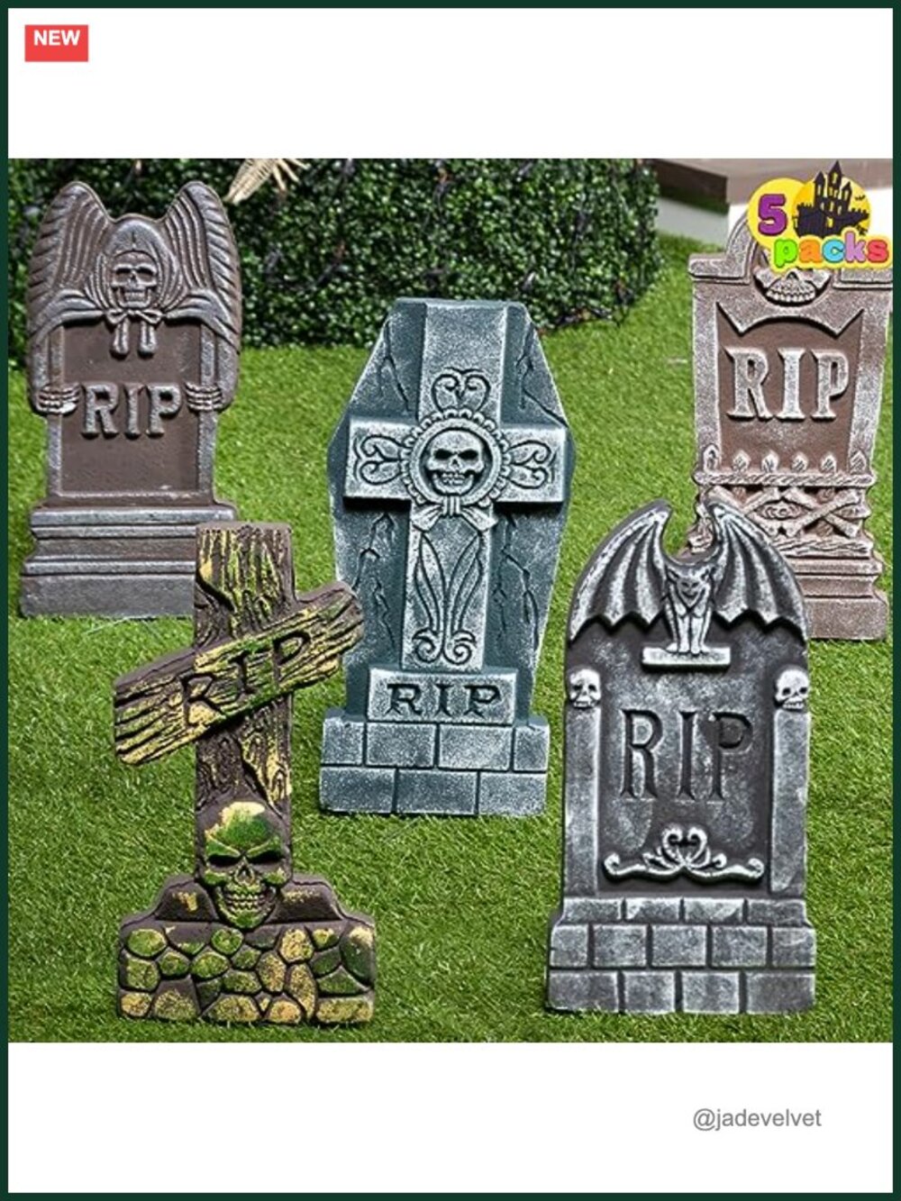 Halloween Foam Tombstones 5 Pack with Stakes Outdoor Yard Decor